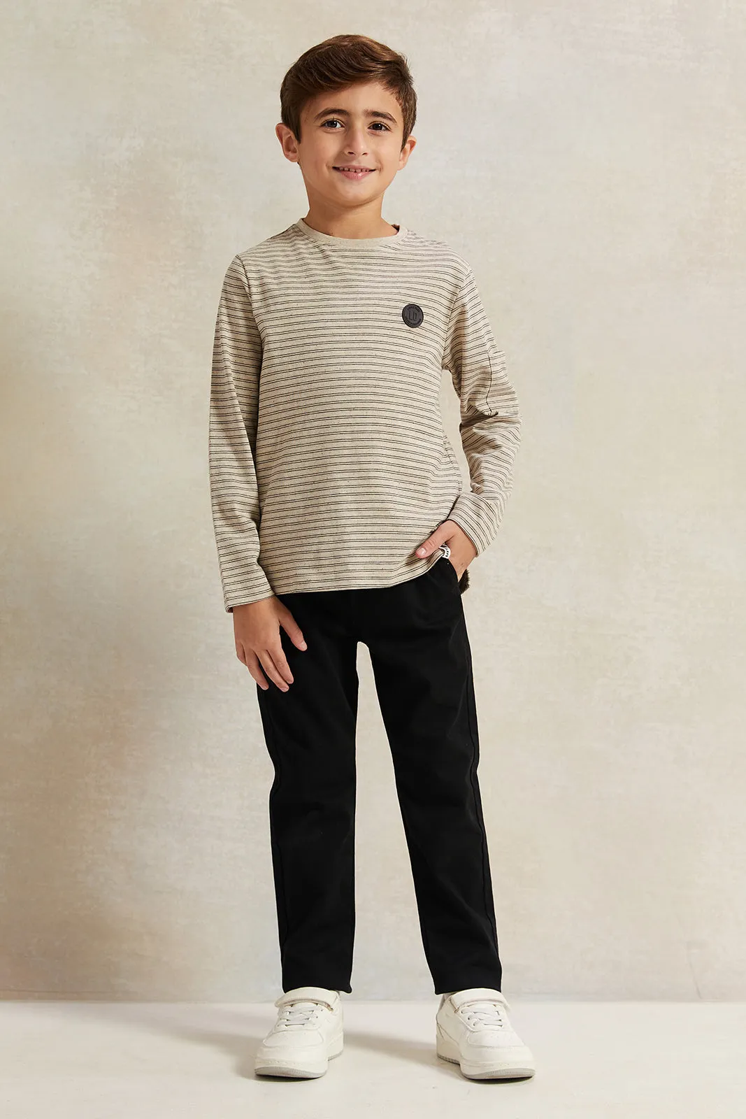Boys Ecru Striped Long Sleeve T-Shirt sold by Redtag product image thumbnail 2