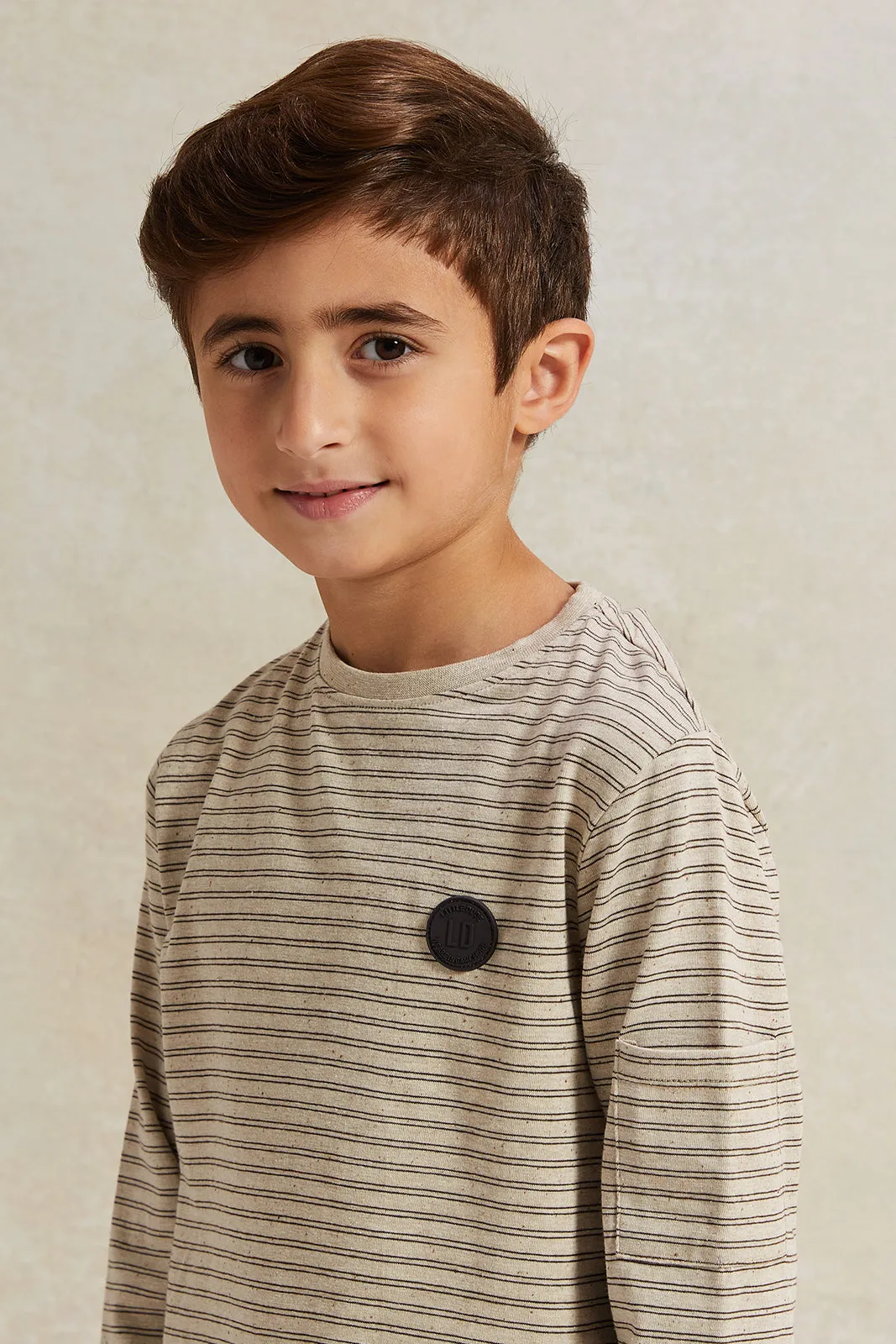 Boys Ecru Striped Long Sleeve T-Shirt sold by Redtag product image thumbnail 4