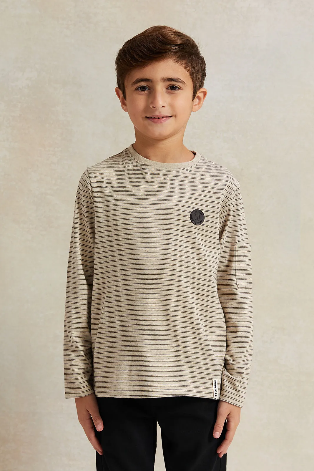 Boys Ecru Striped Long Sleeve T-Shirt sold by Redtag