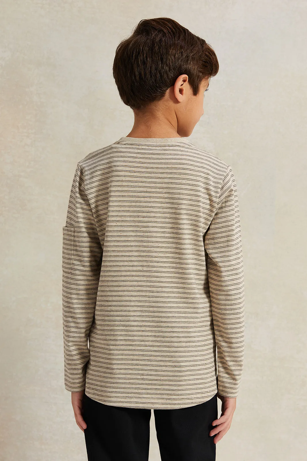 Boys Ecru Striped Long Sleeve T-Shirt sold by Redtag product image thumbnail 3