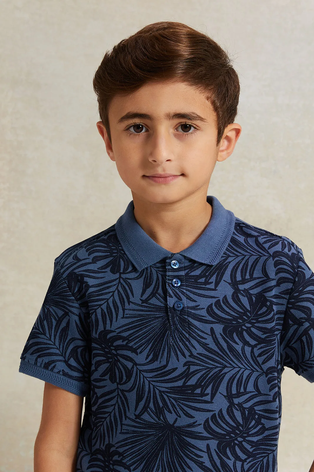 Boys Blue Pique Printed Polo Shirt sold by Redtag product image thumbnail 4