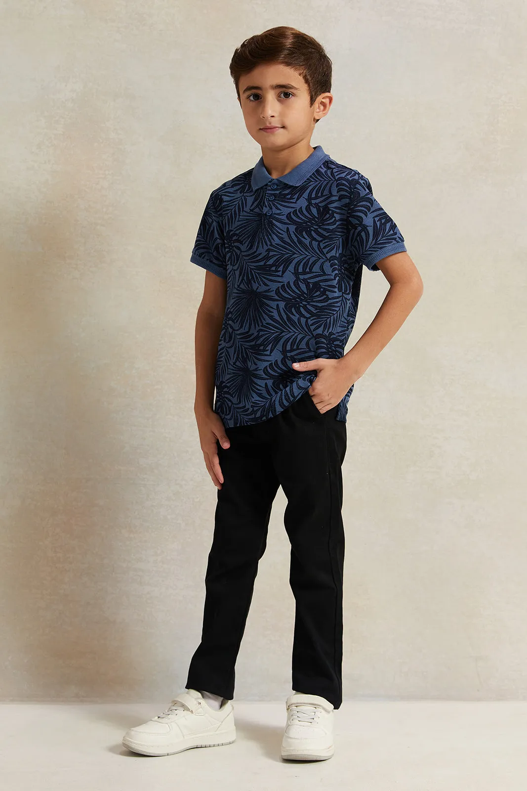 Boys Blue Pique Printed Polo Shirt sold by Redtag product image thumbnail 2