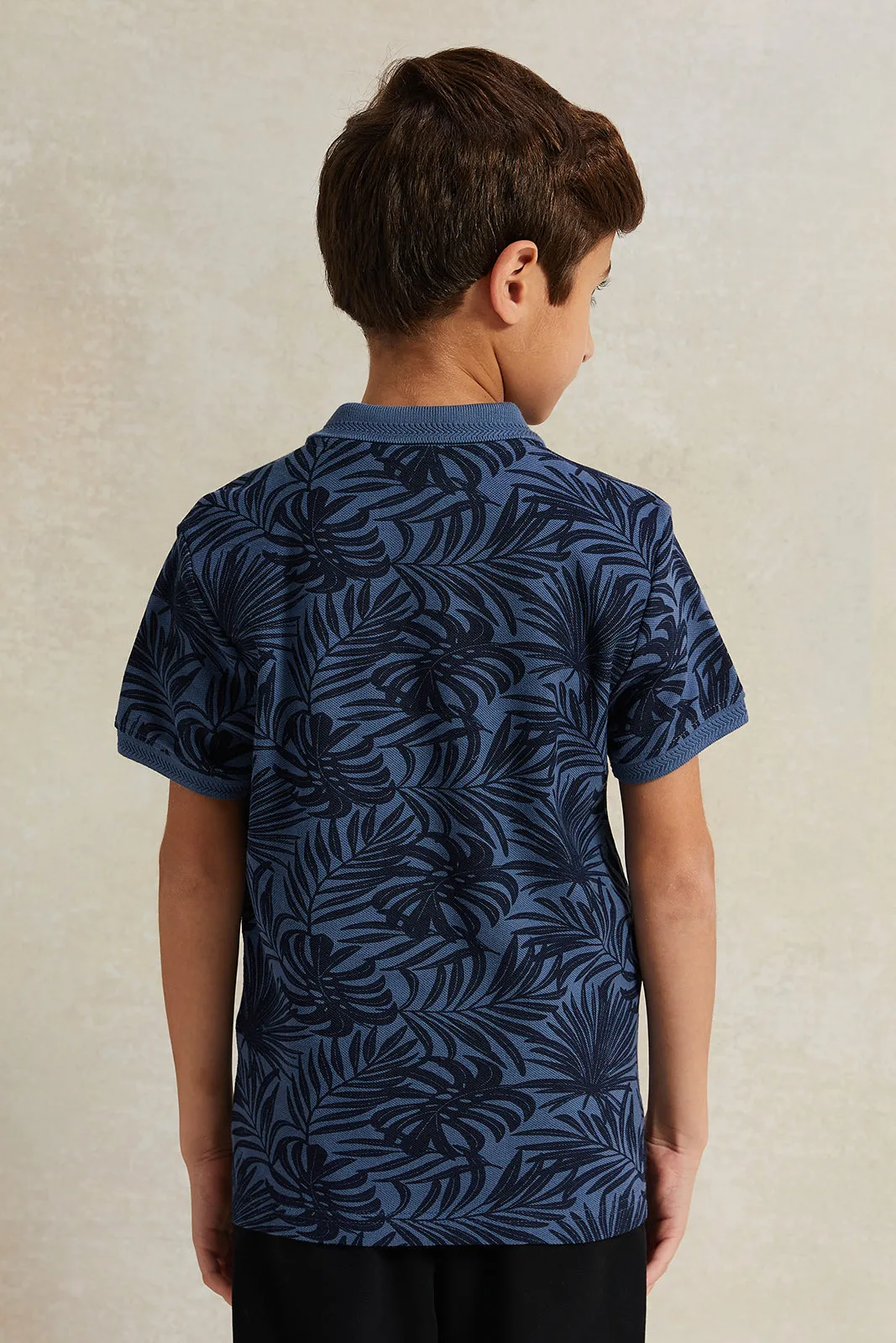 Boys Blue Pique Printed Polo Shirt sold by Redtag product image thumbnail 3