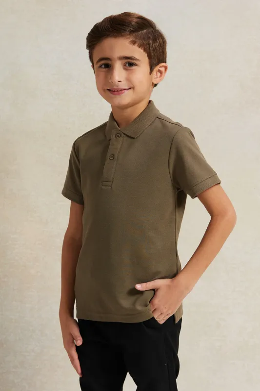 Boys Olive Basic Polo Shirt sold by Redtag