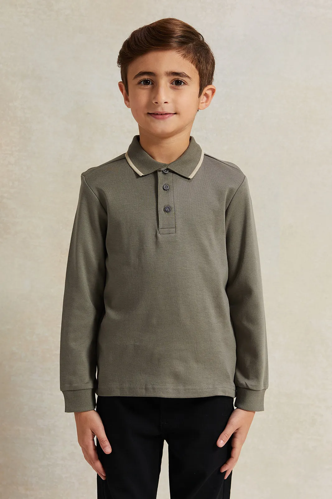 Boys Olive Long Sleeve Polo Shirt sold by Redtag