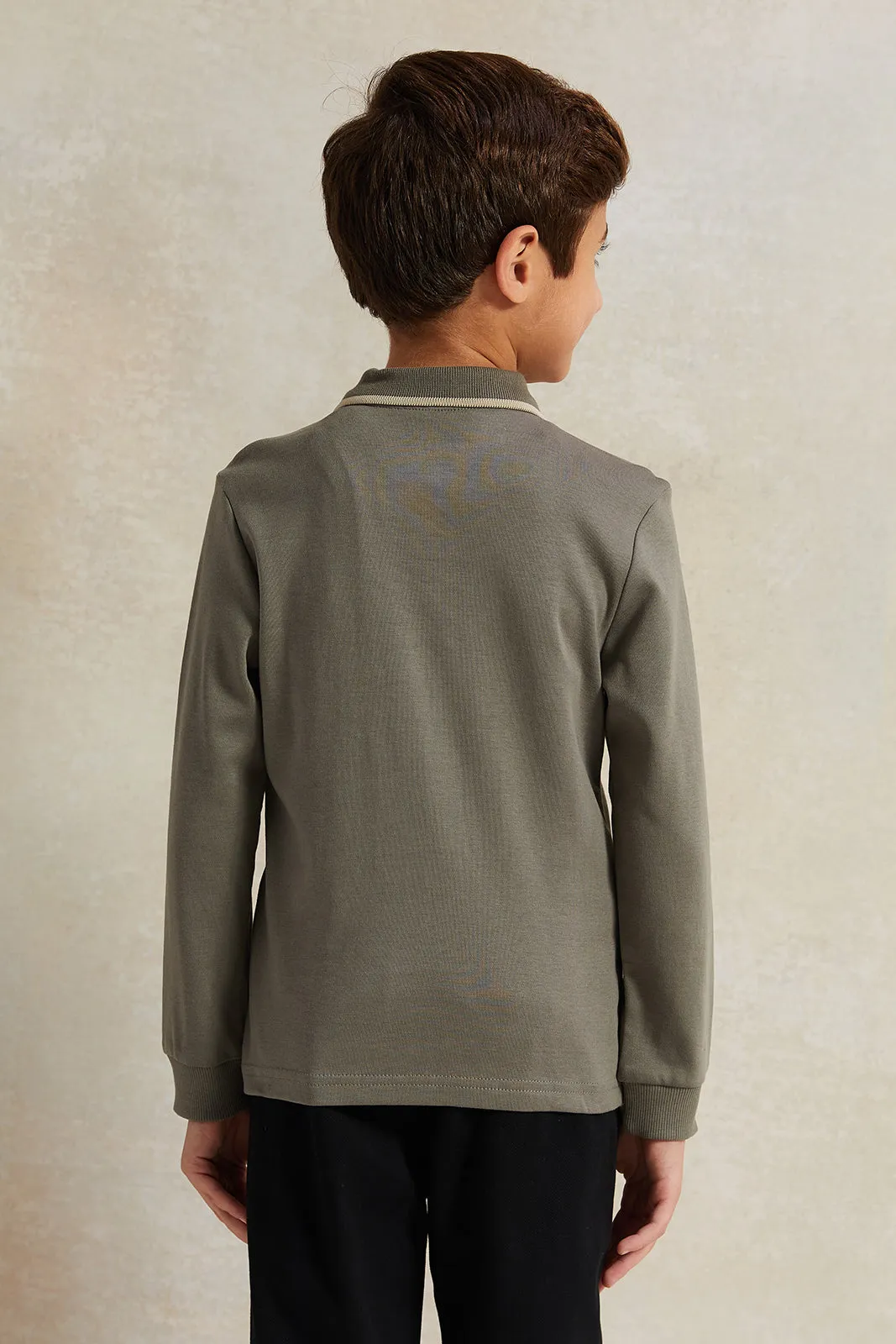Boys Olive Long Sleeve Polo Shirt sold by Redtag product image thumbnail 3