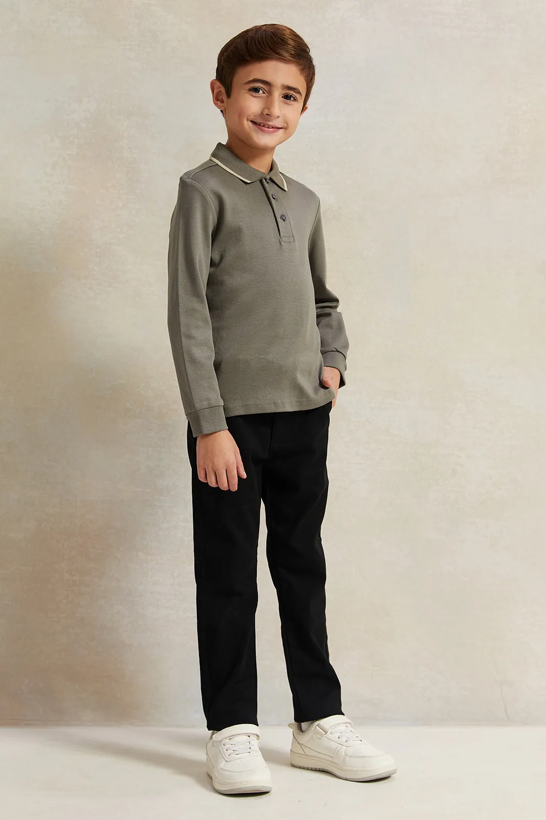 Boys Olive Long Sleeve Polo Shirt sold by Redtag product image thumbnail 2