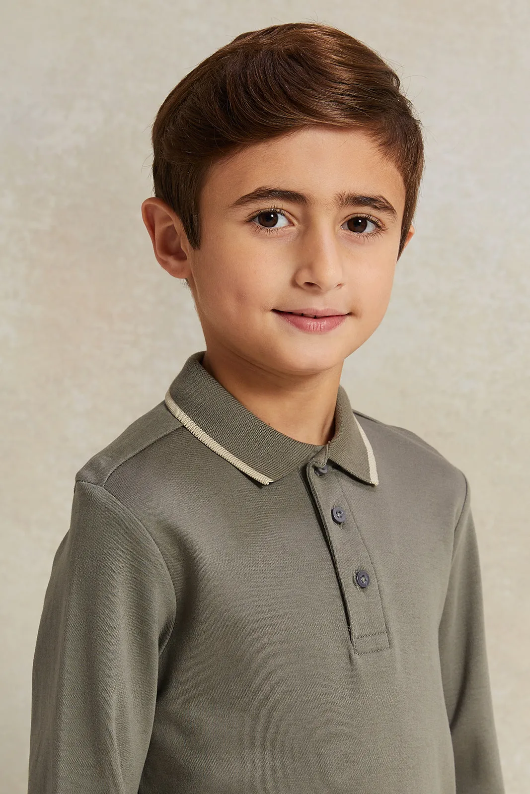 Boys Olive Long Sleeve Polo Shirt sold by Redtag product image thumbnail 4