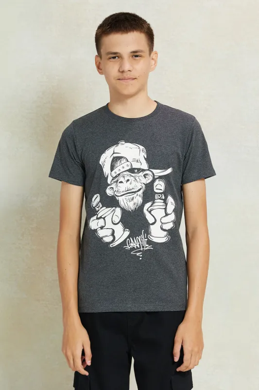 Senior Boys Charcoal Graphic T-Shirt sold by Redtag