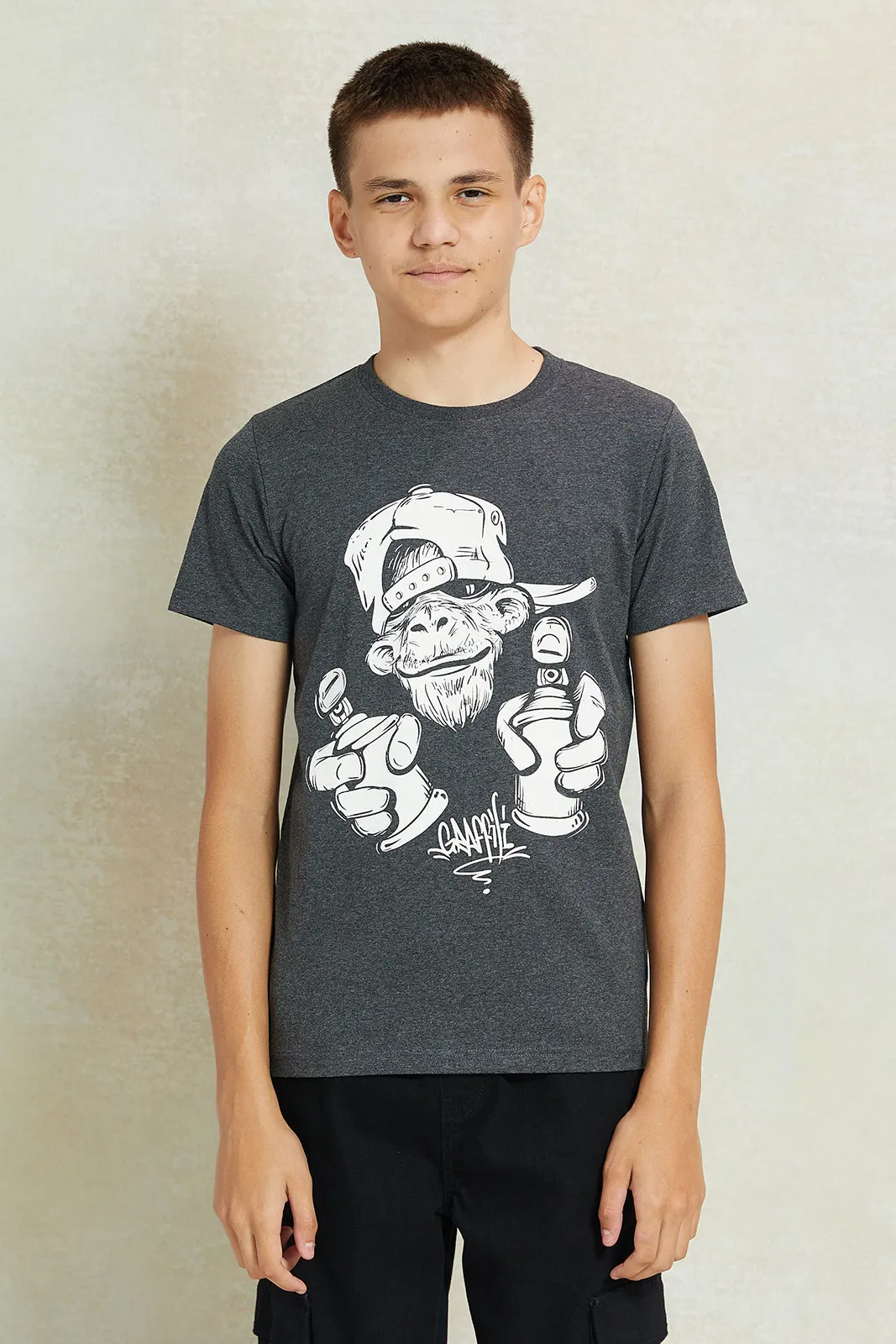 Senior Boys Charcoal Graphic T-Shirt sold by Redtag