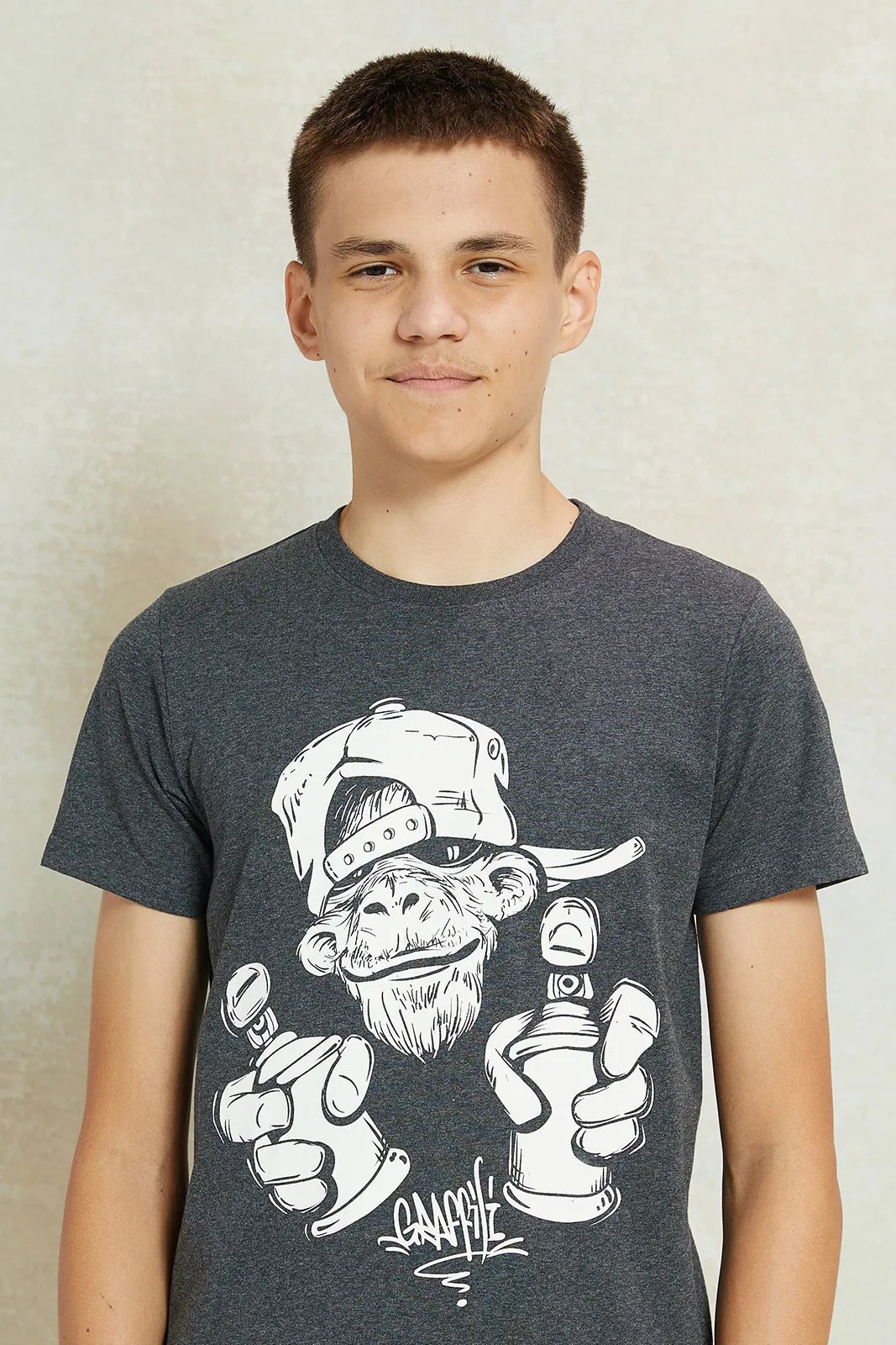 Senior Boys Charcoal Graphic T-Shirt sold by Redtag product image thumbnail 4