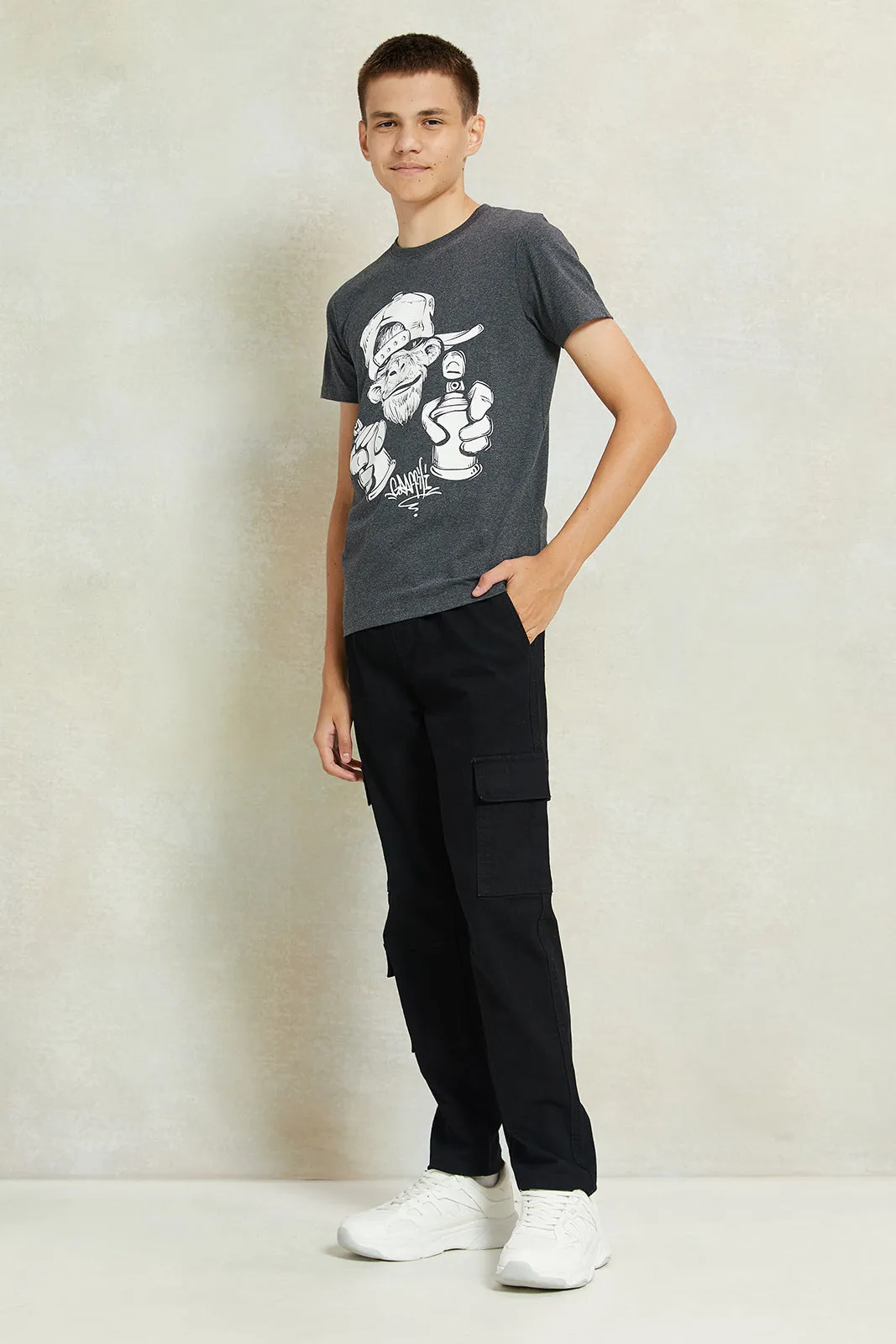 Senior Boys Charcoal Graphic T-Shirt sold by Redtag product image thumbnail 2