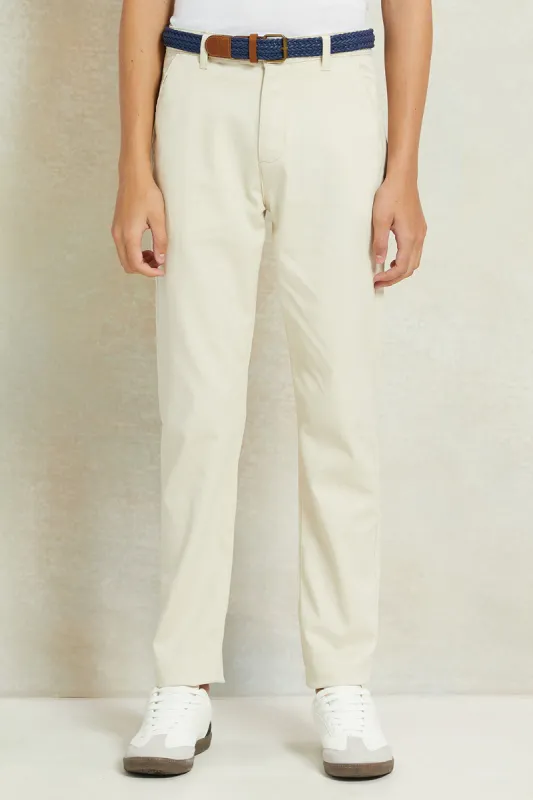 Senior Boys Beige Belted Casual Trousers sold by Redtag