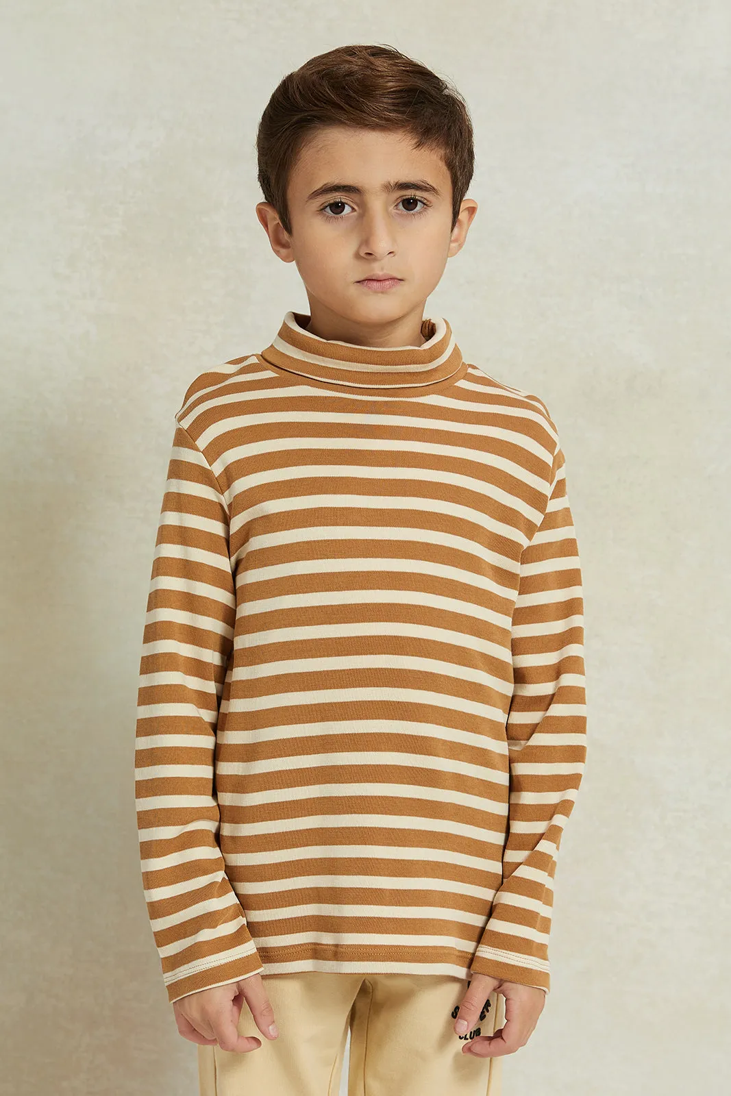 Boys Mustard And White Striped T-Shirt sold by Redtag