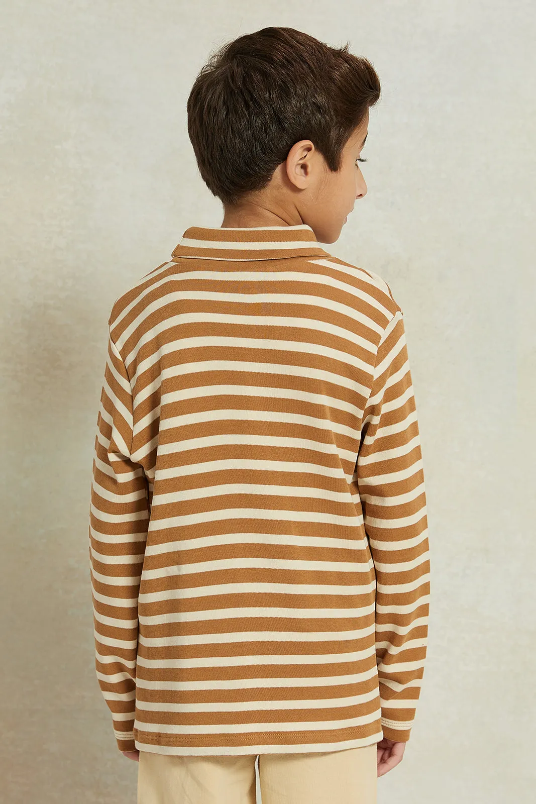 Boys Mustard And White Striped T-Shirt sold by Redtag product image thumbnail 3