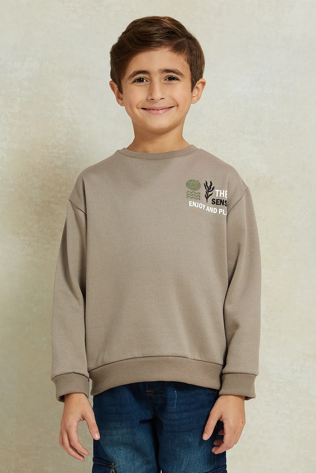 Boys Beige Oversize Embellished Sweatshirt sold by Redtag