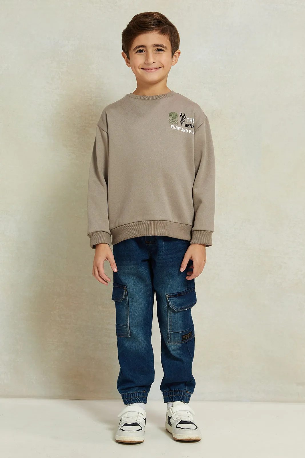 Boys Beige Oversize Embellished Sweatshirt sold by Redtag product image thumbnail 2