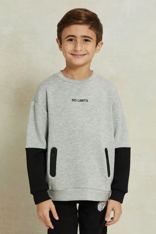 Boys Grey Embellished Zip Pocket Sweatshirt sold by Redtag