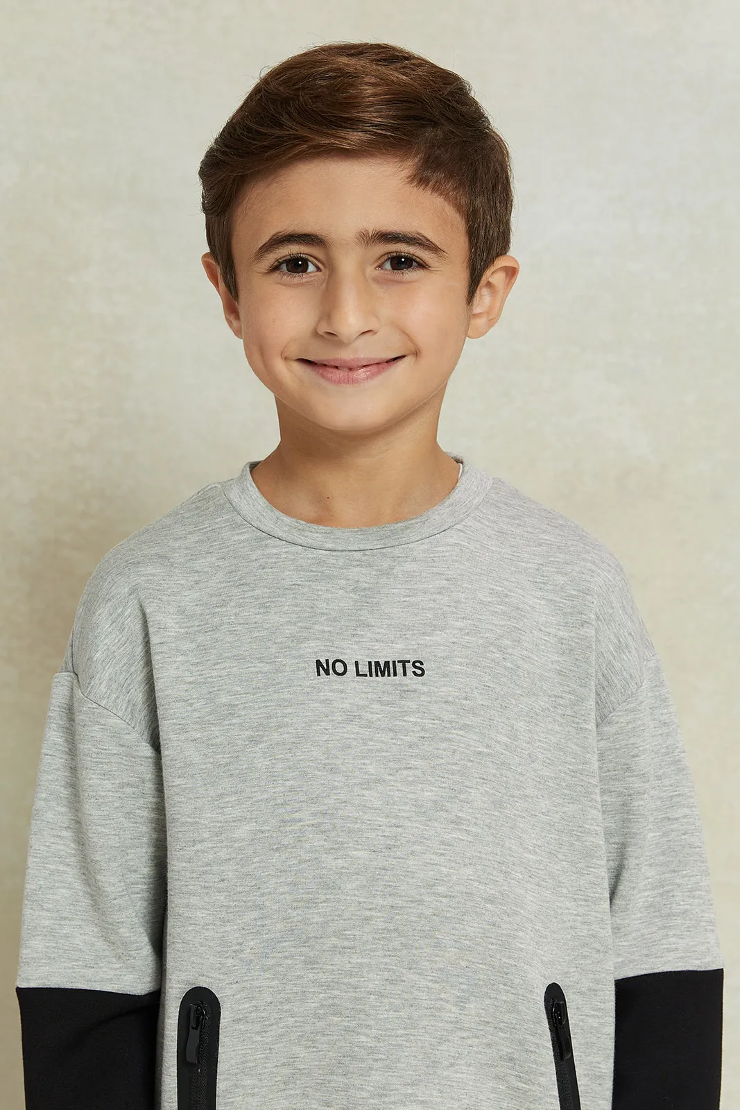 Boys Grey Embellished Zip Pocket Sweatshirt sold by Redtag product image thumbnail 4