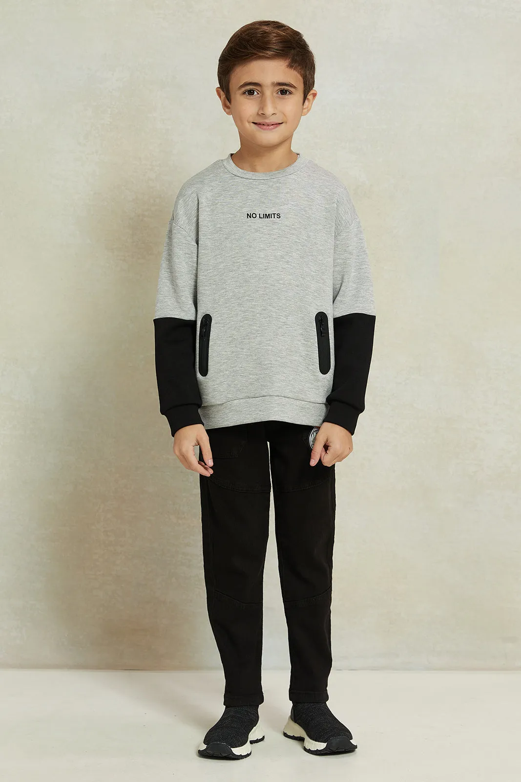 Boys Grey Embellished Zip Pocket Sweatshirt sold by Redtag product image thumbnail 2