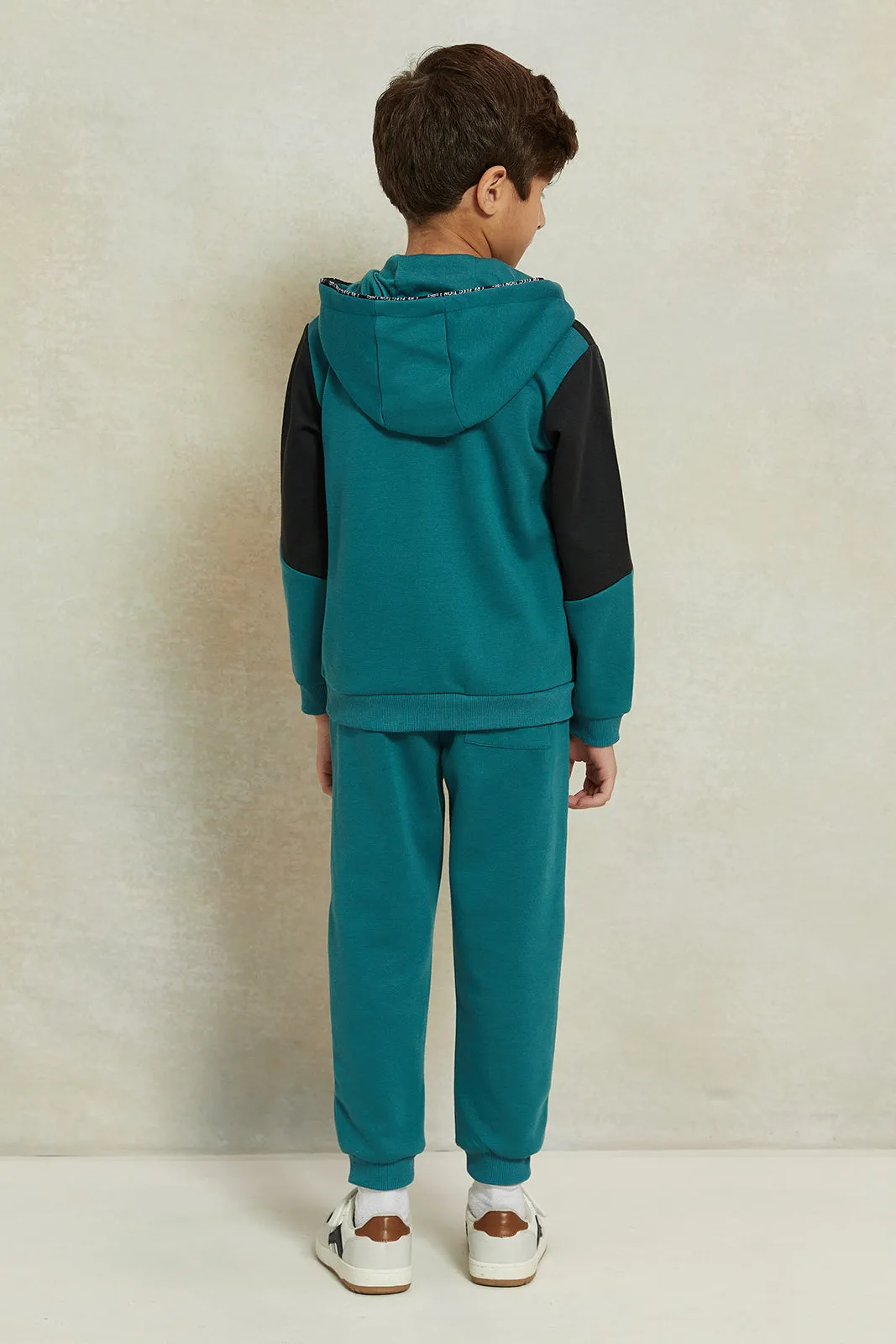 Boys Black And Teal Hooded Jogger Set (2 Piece) sold by Redtag product image thumbnail 4