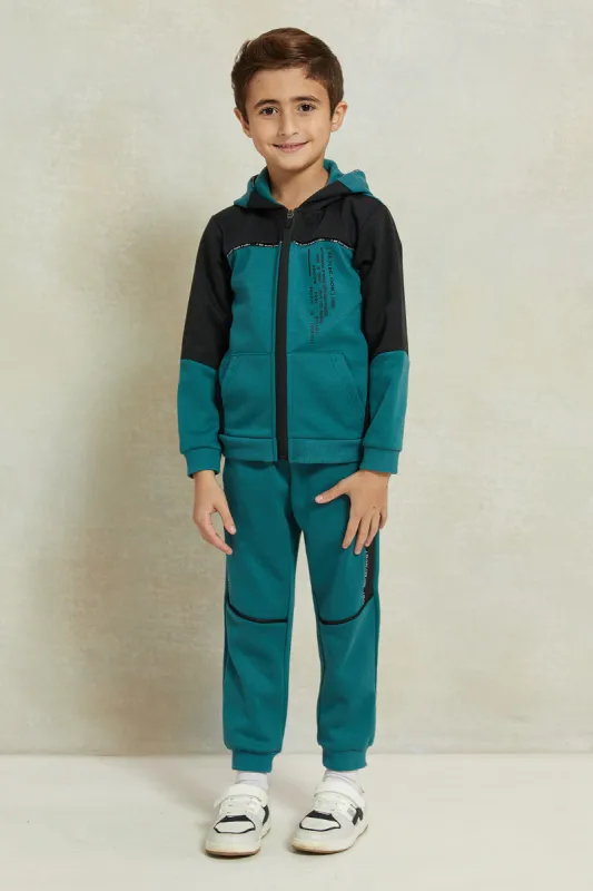 Boys Black And Teal Hooded Jogger Set (2 Piece) sold by Redtag