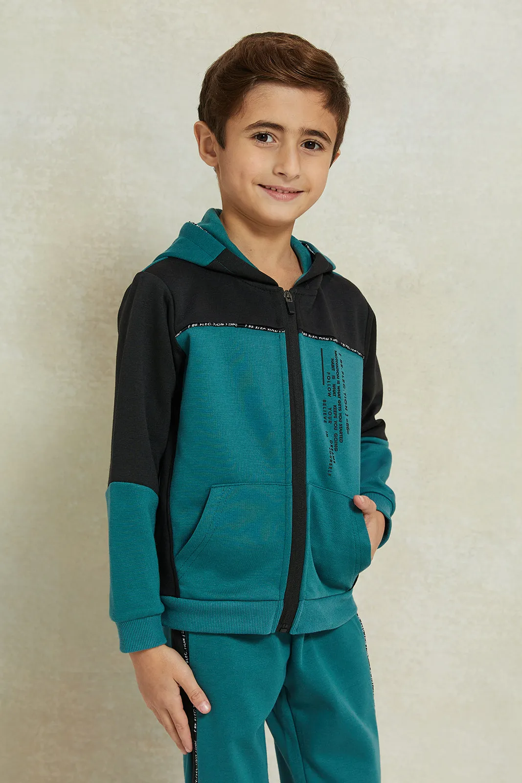 Boys Black And Teal Hooded Jogger Set (2 Piece) sold by Redtag product image thumbnail 2