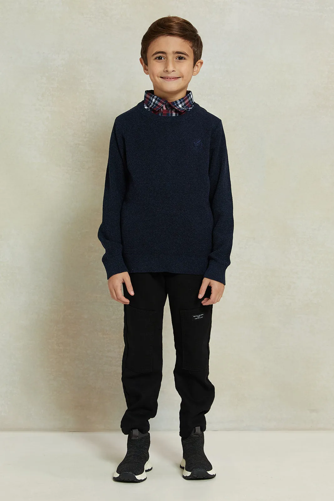 Boys Navy Knitted Pullover With Mock Collar sold by Redtag product image thumbnail 2