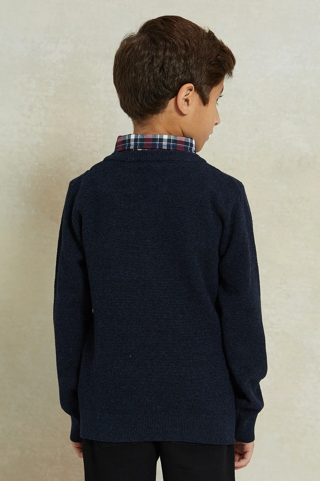 Boys Navy Knitted Pullover With Mock Collar sold by Redtag product image thumbnail 3