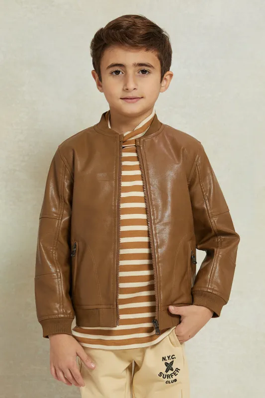 Boys Brown Bomber Jacket sold by Redtag