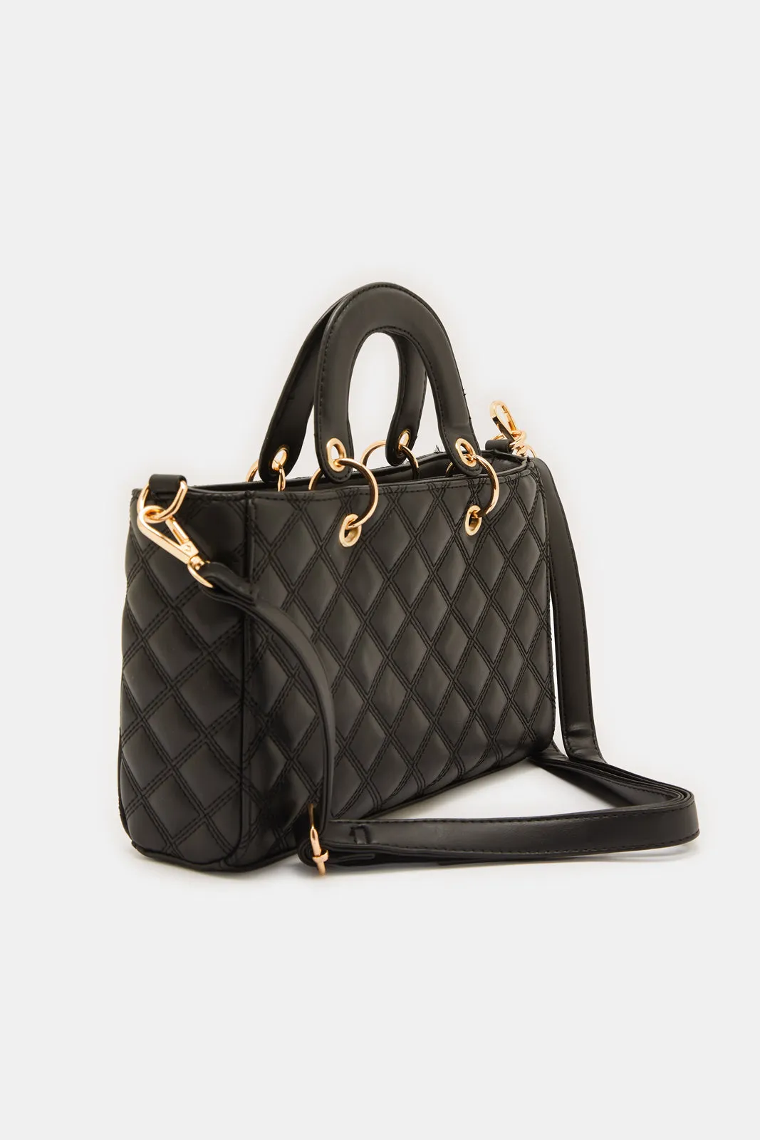 Black Quilted Day Bag sold by Redtag product image thumbnail 2