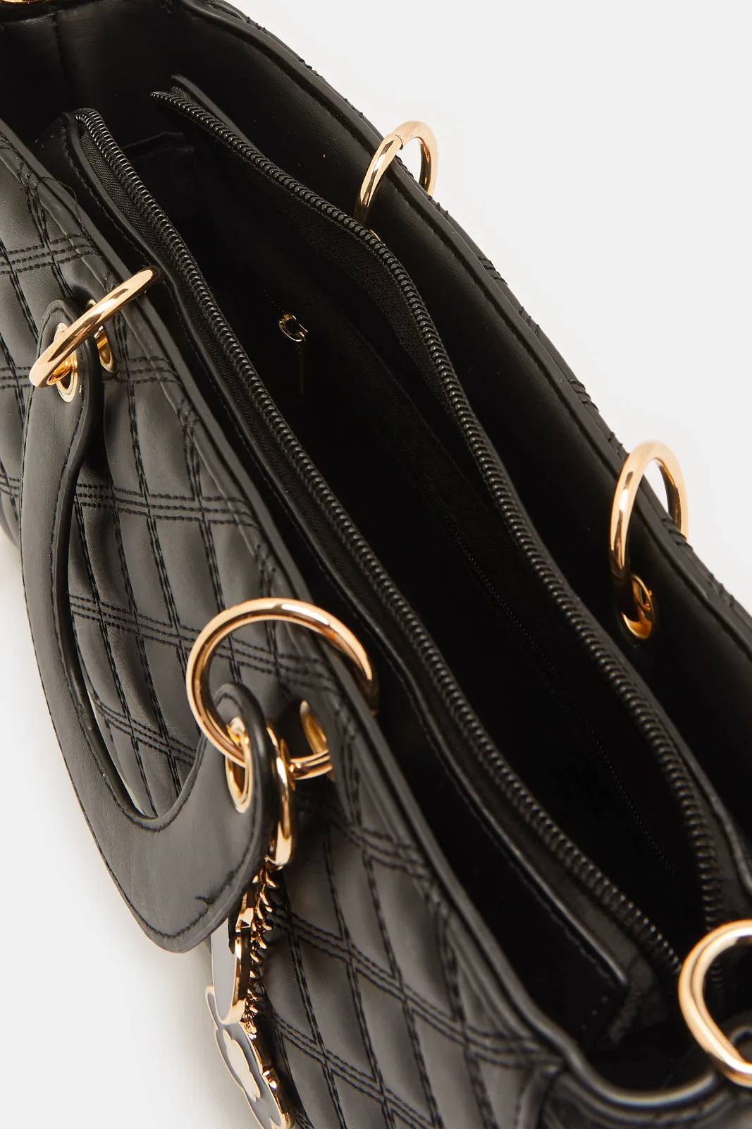 Black Quilted Day Bag sold by Redtag product image thumbnail 4