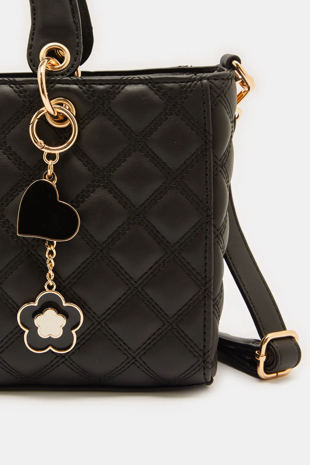 Black Quilted Day Bag sold by Redtag product image thumbnail 3