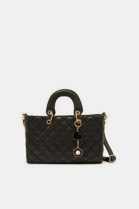 Black Quilted Day Bag sold by Redtag