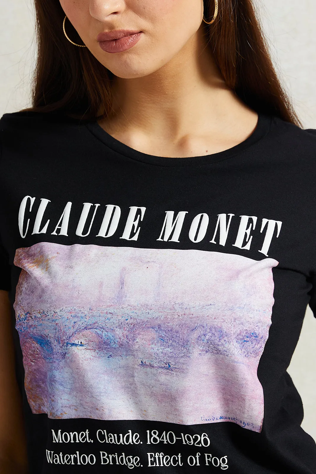 Women Black Claude Monet Printed T-Shirt sold by Redtag product image thumbnail 4
