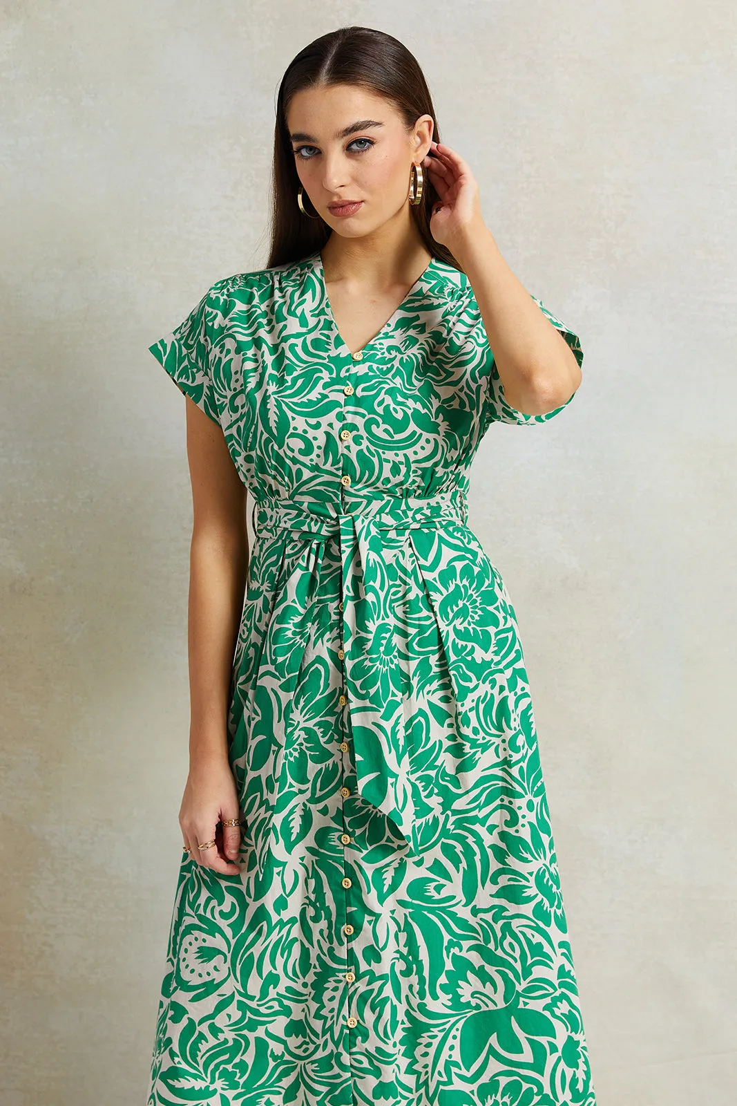Women Green Printed Poplin Dress sold by Redtag product image thumbnail 2