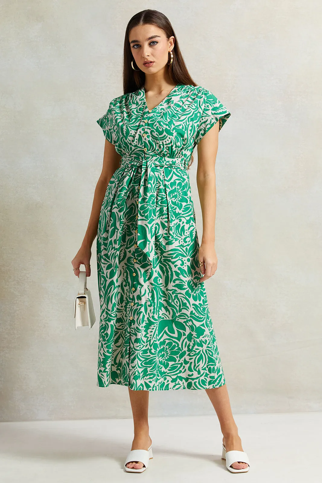Women Green Printed Poplin Dress sold by Redtag product image thumbnail 4