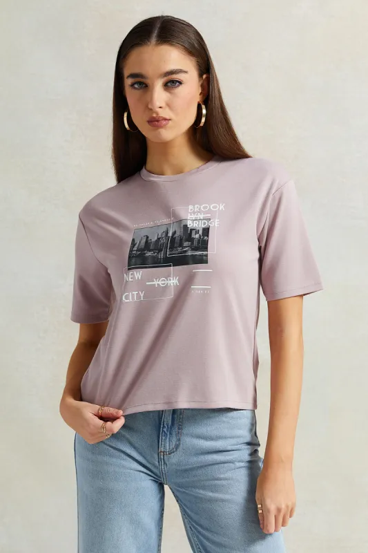 Women Mauve Printed T-Shirt sold by Redtag