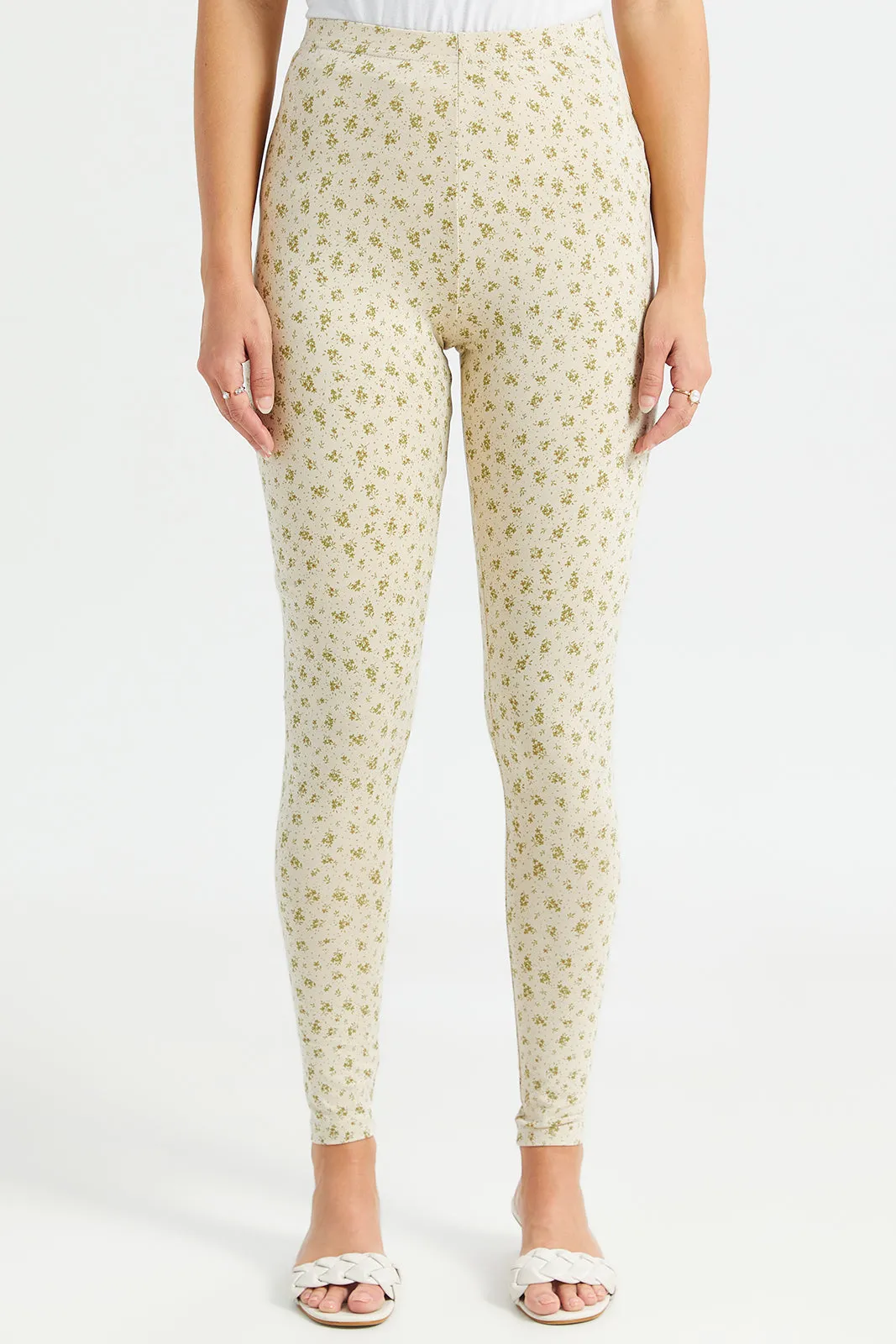 Women Yellow Printed Leggings sold by Redtag