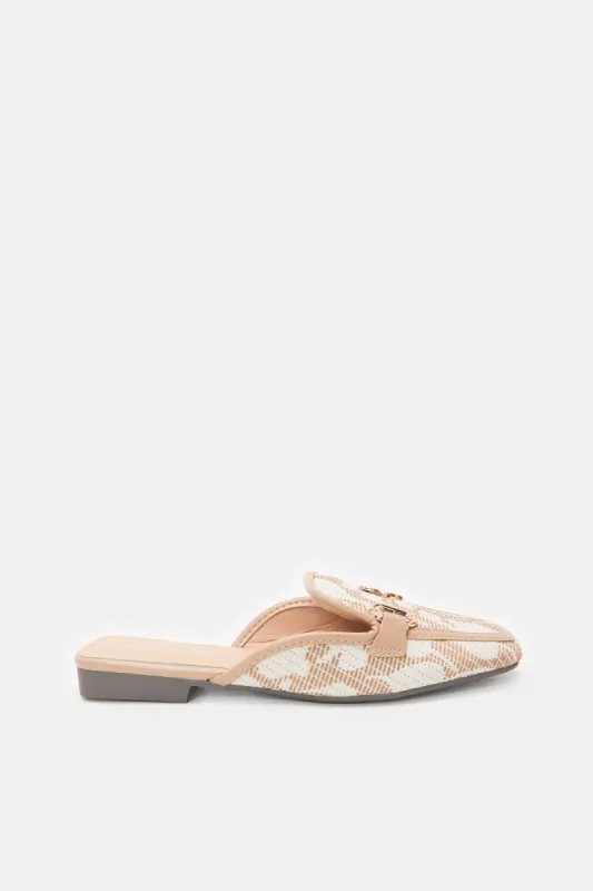 Women Beige Textured Closed Toe Mule sold by Redtag