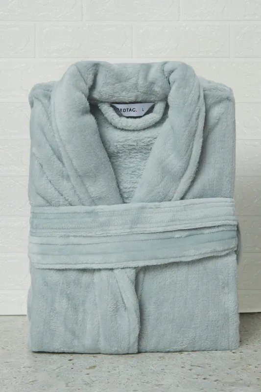 Grey Stripes Belted Fleece Bathrobe sold by Redtag