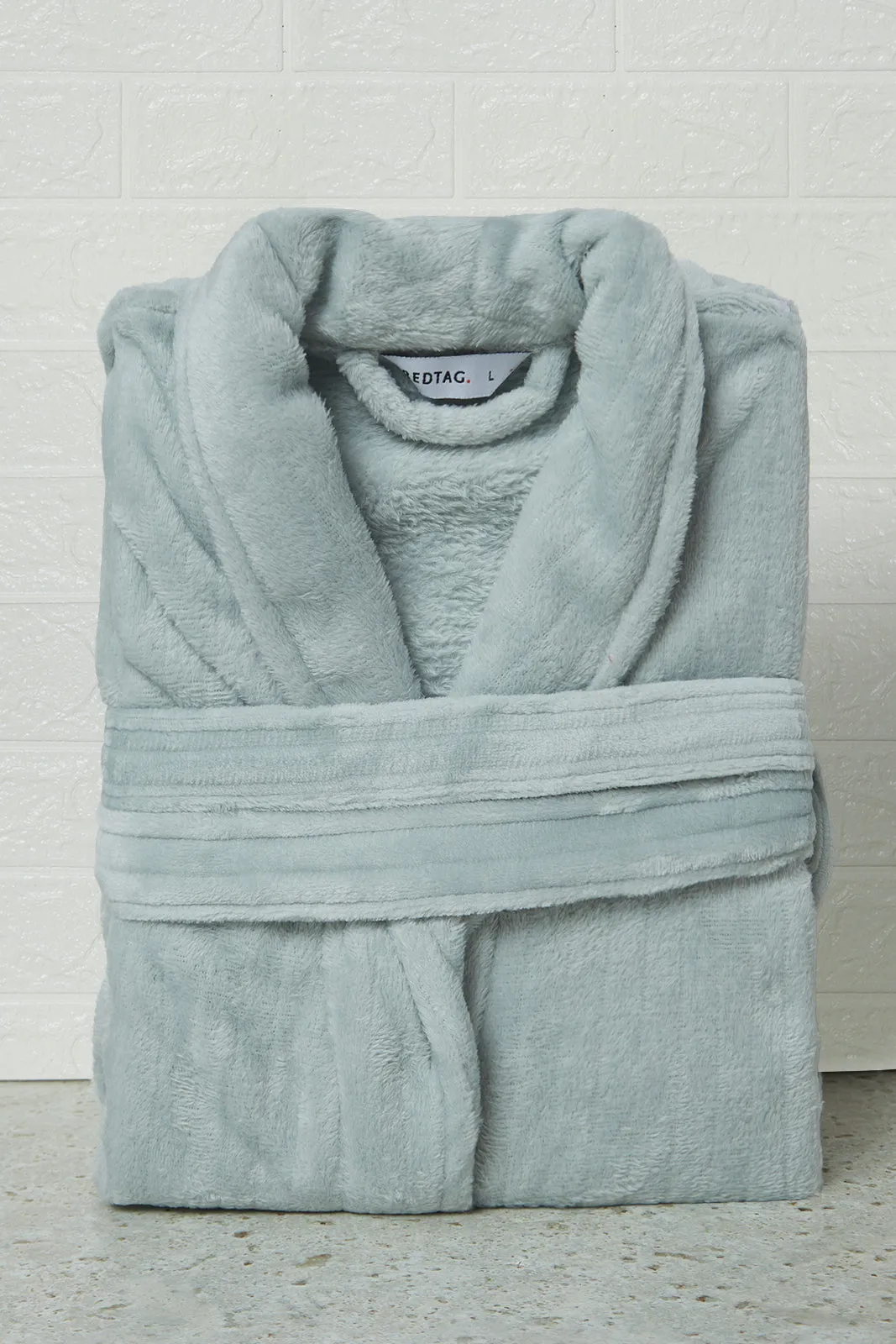 Grey Stripes Belted Fleece Bathrobe sold by Redtag