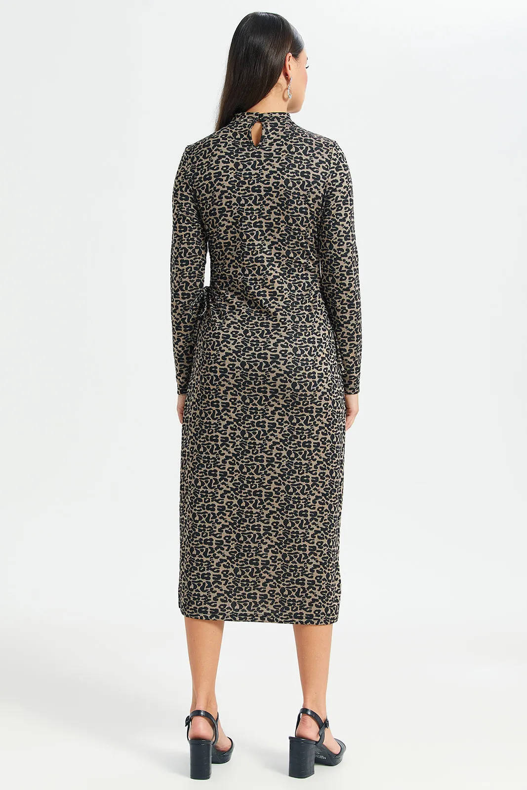 Women Beige And Black Side Ruched Printed Dress sold by Redtag product image thumbnail 3