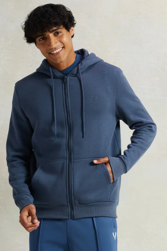 Men Blue Zip Through Hooded Sweatshirt sold by Redtag