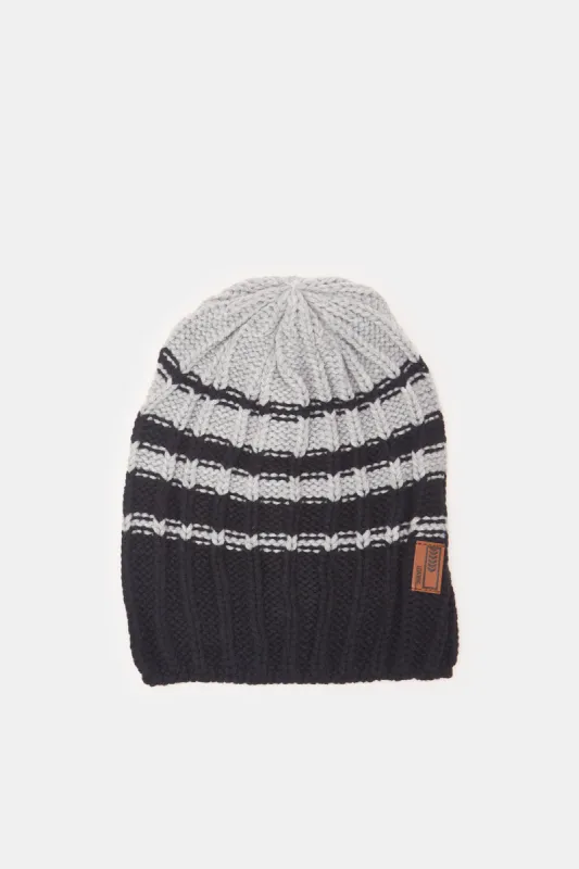 Men Black And Grey Knitted Cap sold by Redtag