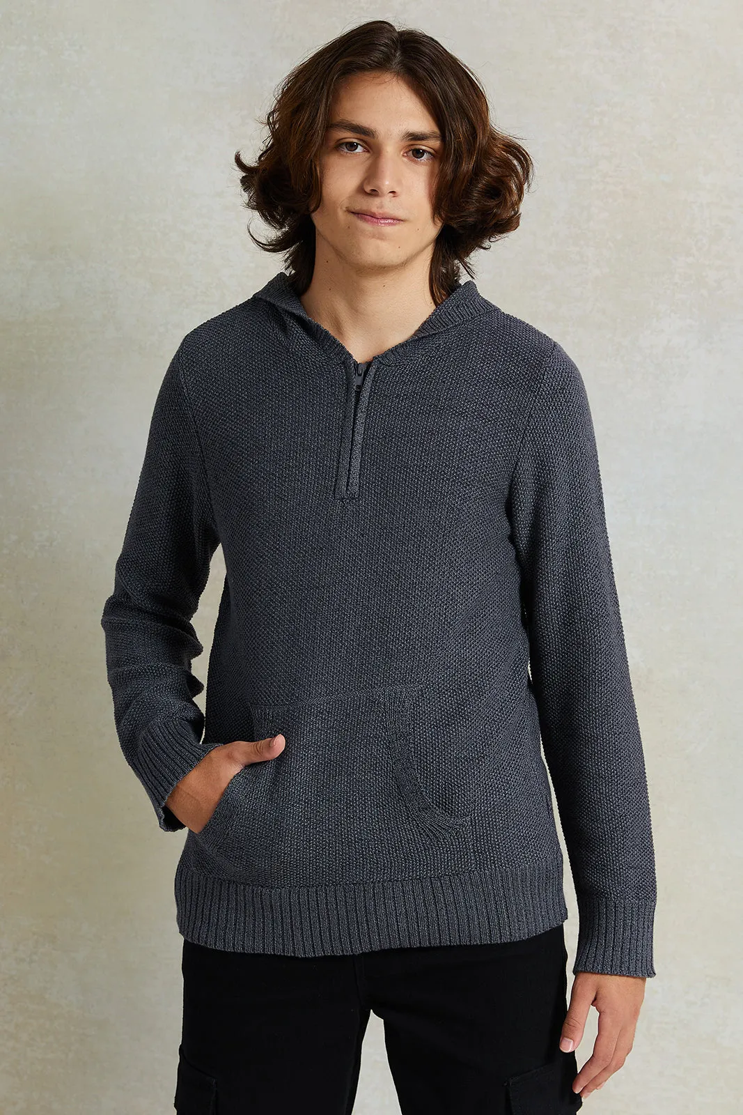Senior Boys Charcoal Hooded Sweater sold by Redtag