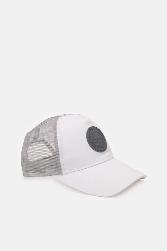 Men White And Grey Cap With Rubber Patch sold by Redtag