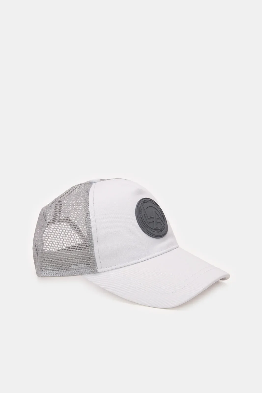 Men White And Grey Cap With Rubber Patch sold by Redtag