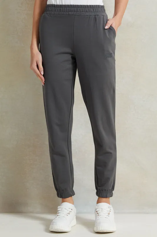 Women Grey Placement Printed Joggers sold by Redtag