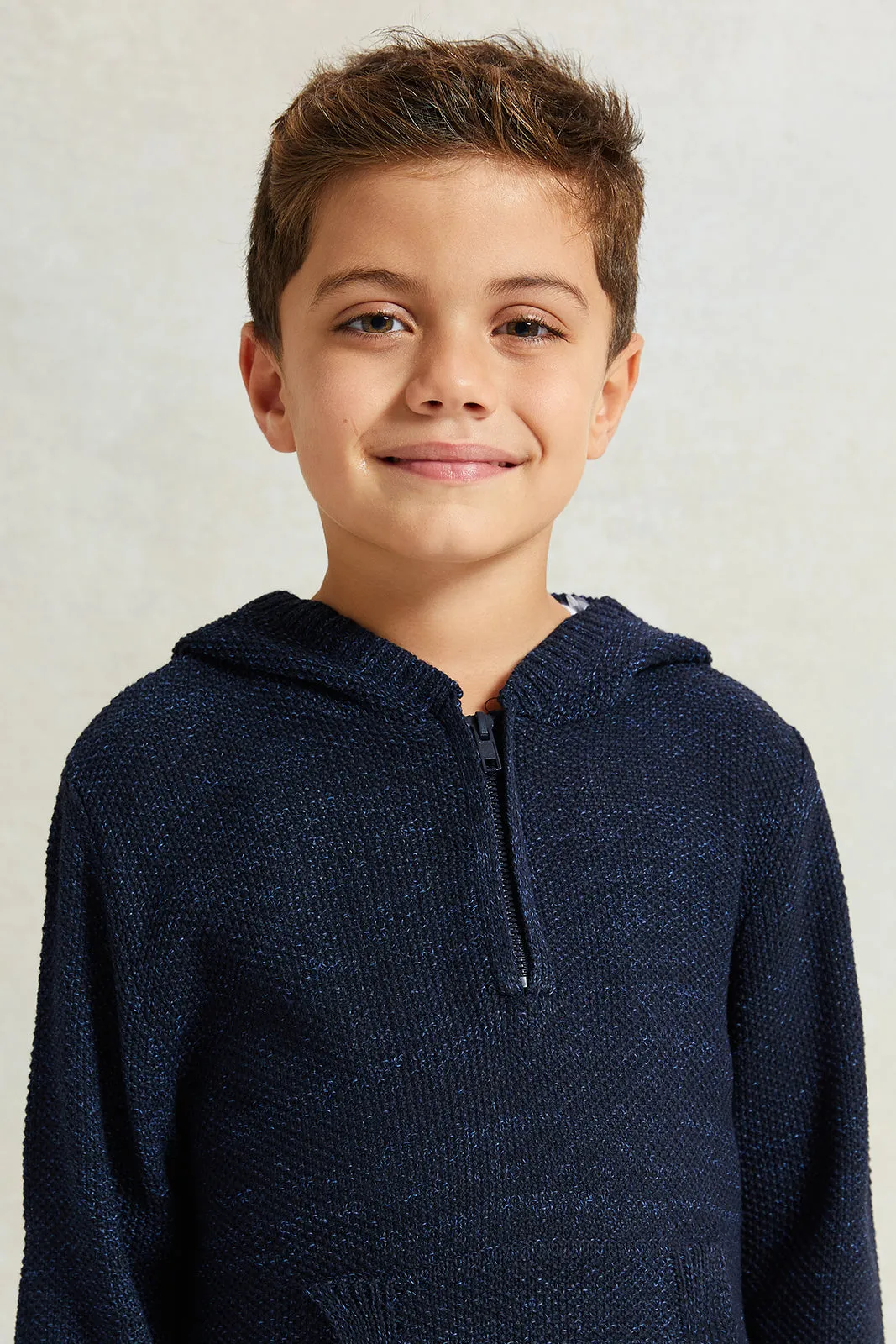 Boys Navy Solid Hooded Sweater sold by Redtag product image thumbnail 4
